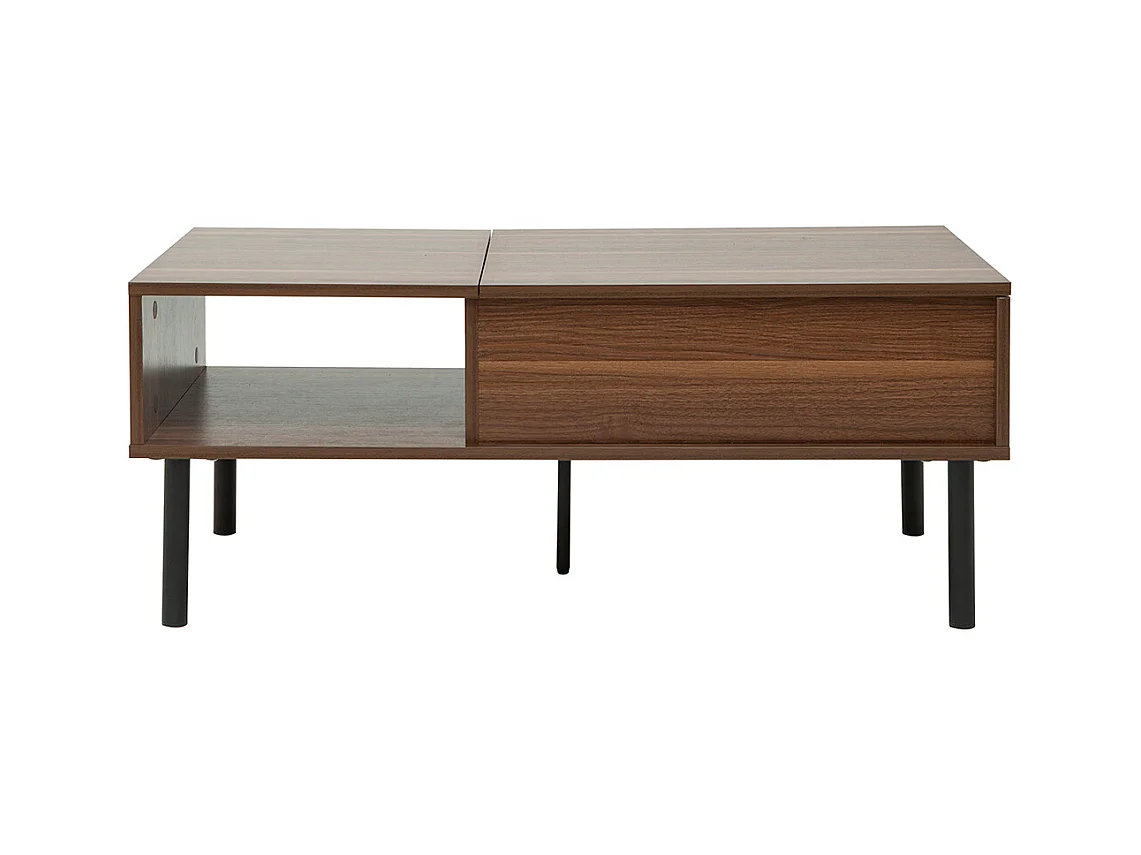 Table basse relevable rectangulaire bois foncé finition noyer et métal noir L100 cm KANE