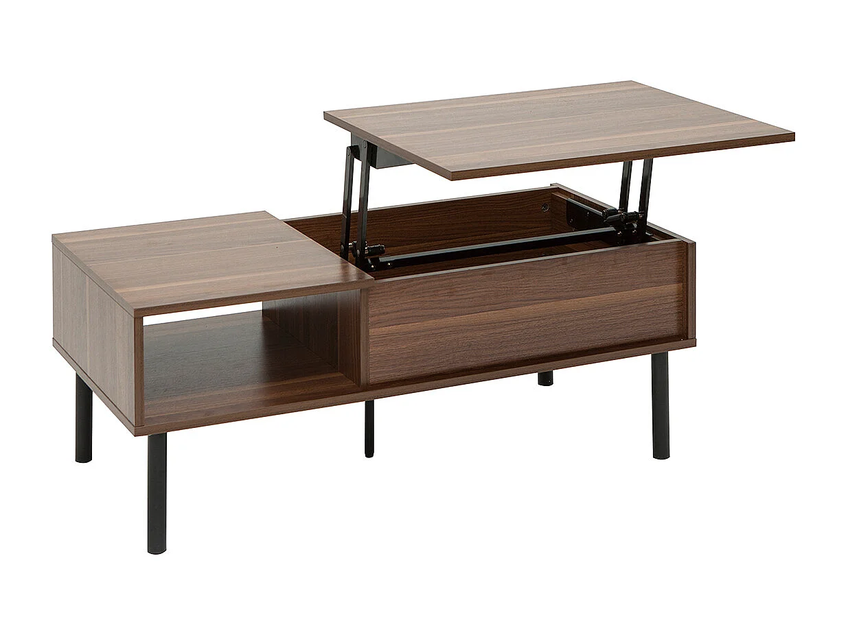 Hochklappbarer Couchtisch aus dunklem Holz und Metall B100 cm KANE