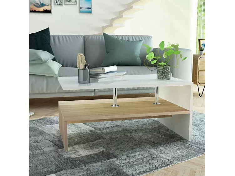 Table basse bois chêne clair et blanc Chickie L90xH42xP59