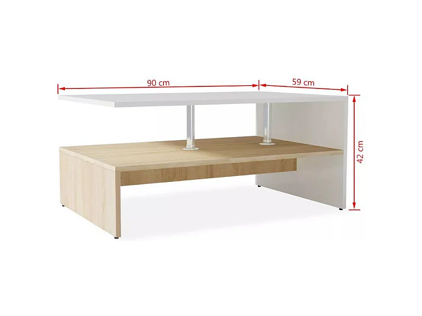 Table basse bois chêne clair et blanc Chickie L90xH42xP59