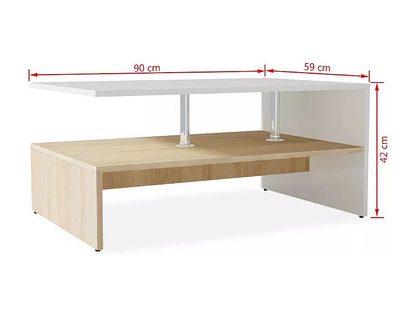 Table basse bois chêne clair et blanc Chickie L90xH42xP59
