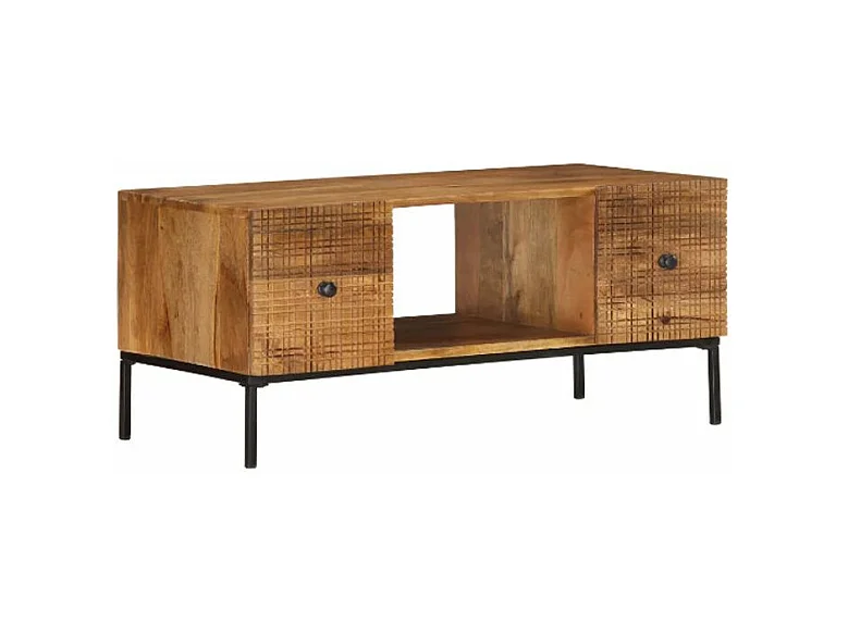 Table basse rectangulaire 2 portes manguier massif et métal noir Grey