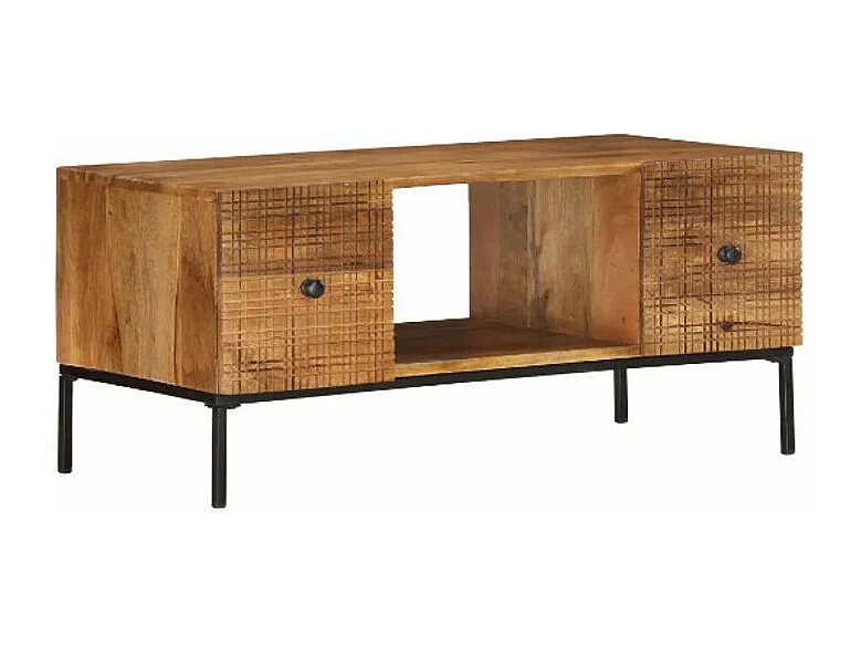 Table basse rectangulaire 2 portes manguier massif et métal noir Grey