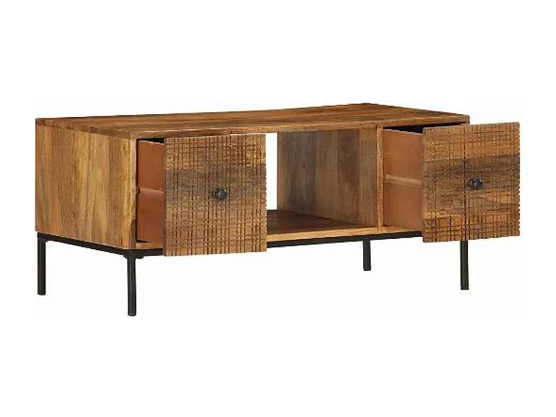 Table basse rectangulaire 2 portes manguier massif et métal noir Grey