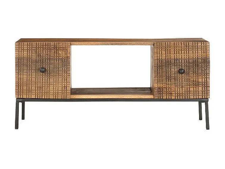 Table basse rectangulaire 2 portes manguier massif et métal noir Grey