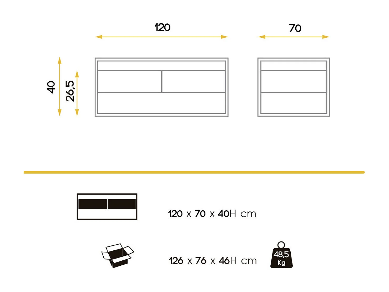 table basse 2 tiroirs bois de noyer et pieds métal noir Baliko 120cm
