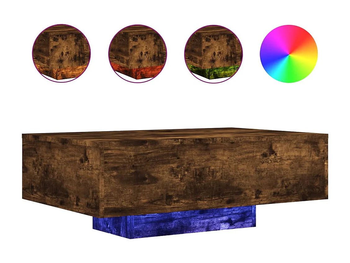 Table basse avec lumières LED chêne fumé 85x55x31