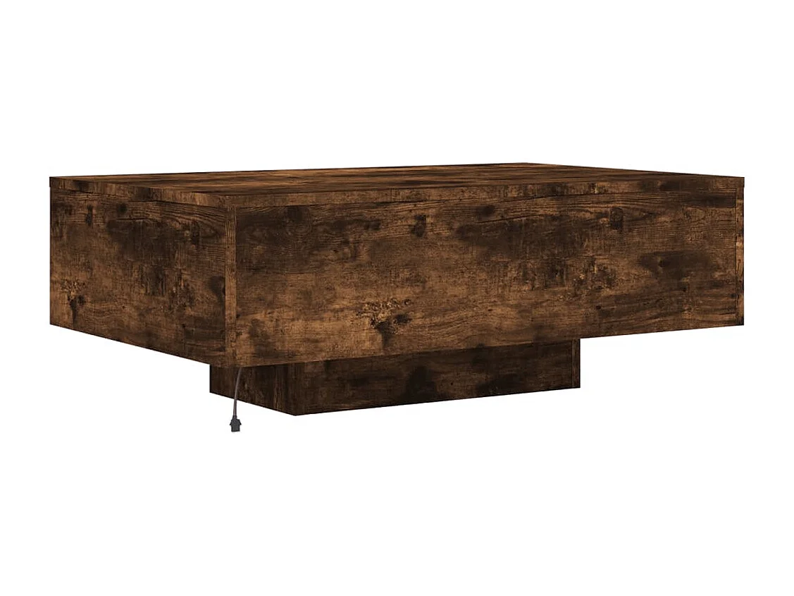 Table basse avec lumières LED chêne fumé 85x55x31