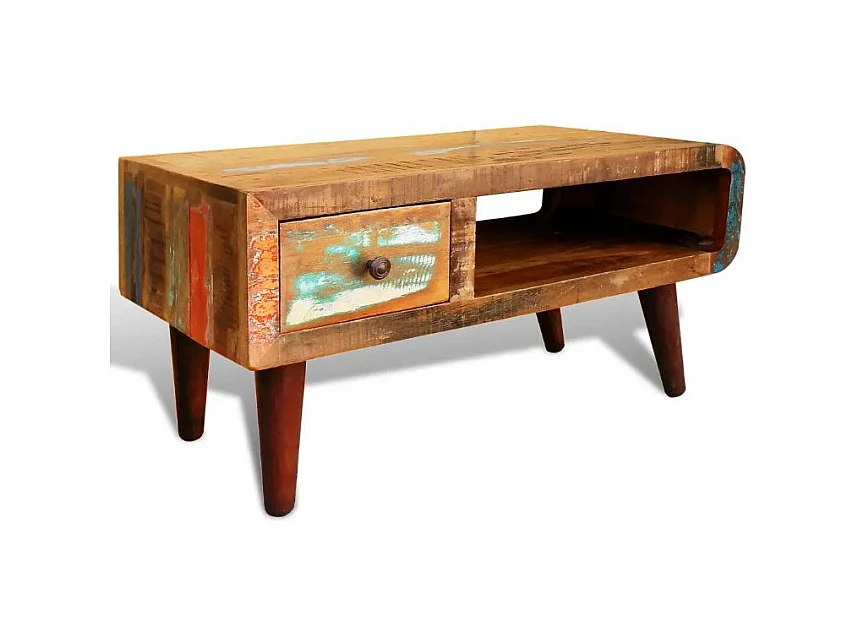 Table basse rectangulaire 1 tiroir bois massif recyclé Vitsa