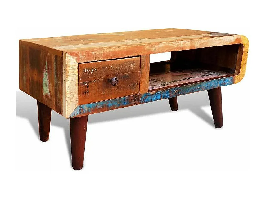 Table basse rectangulaire 1 tiroir bois massif recyclé Vitsa