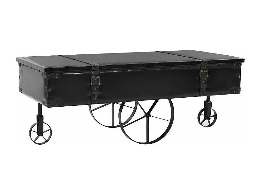 Table basse rectangulaire simili cuir et métal noir Pit