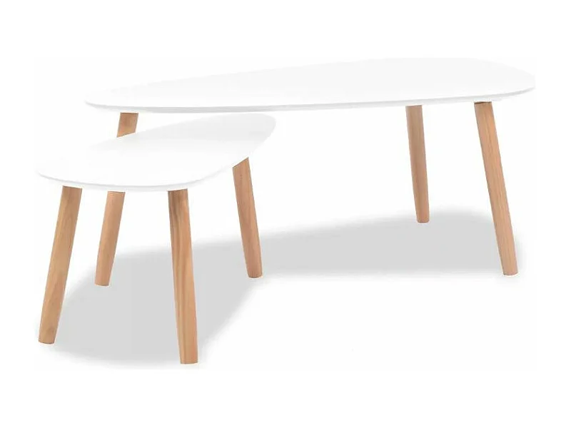 Table basse triangulaire bois blanc et pieds pin massif clair Katsa - Lot de 2