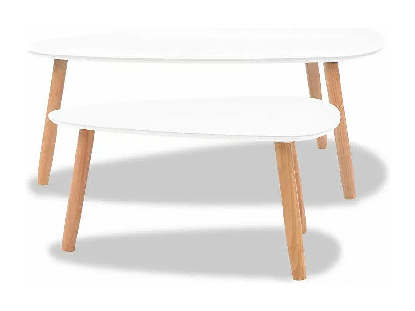 Table basse triangulaire bois blanc et pieds pin massif clair Katsa - Lot de 2