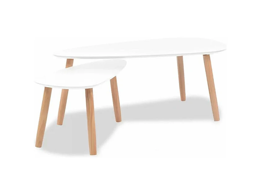 Table basse triangulaire bois blanc et pieds pin massif clair Katsa - Lot de 2