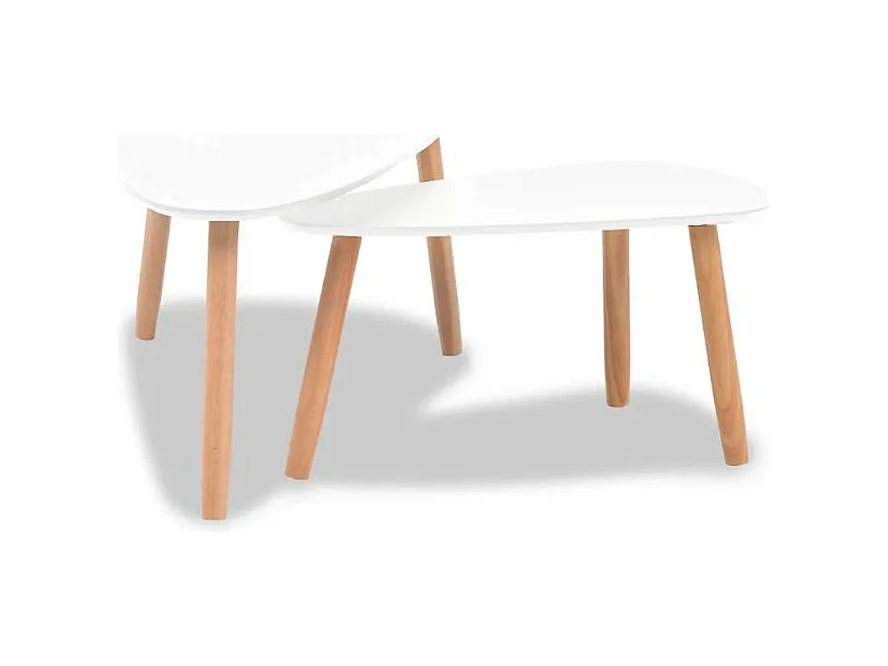 Table basse triangulaire bois blanc et pieds pin massif clair Katsa - Lot de 2