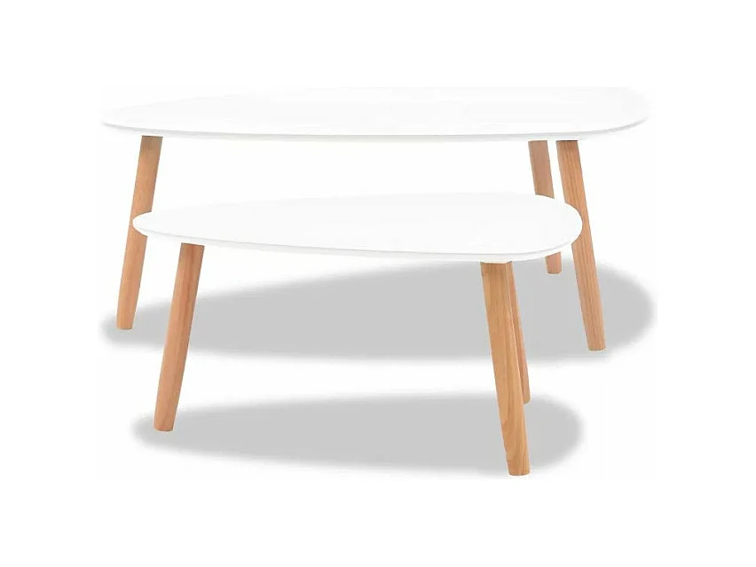 Table basse triangulaire bois blanc et pieds pin massif clair Katsa - Lot de 2