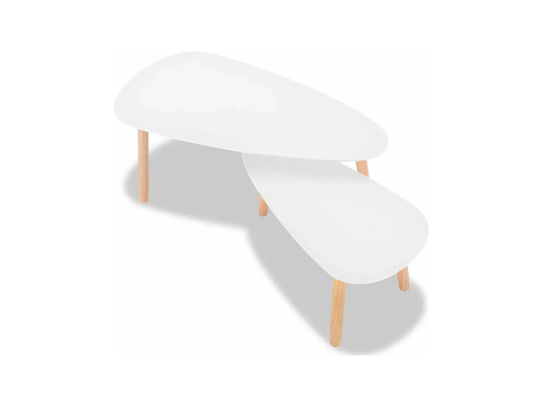Table basse triangulaire bois blanc et pieds pin massif clair Katsa - Lot de 2