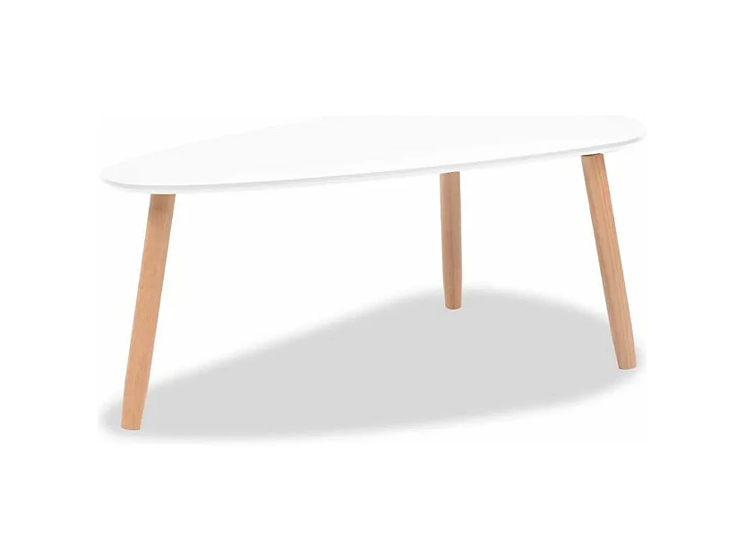 Table basse triangulaire bois blanc et pieds pin massif clair Katsa - Lot de 2