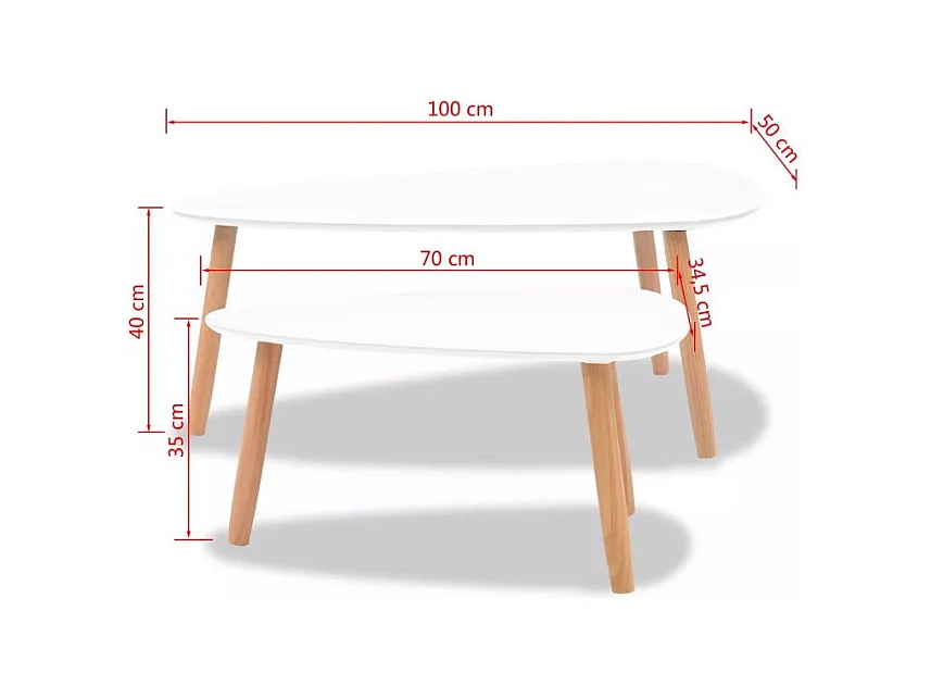Table basse triangulaire bois blanc et pieds pin massif clair Katsa - Lot de 2