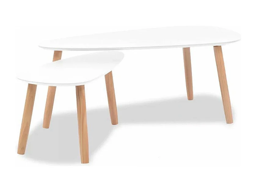 Table basse triangulaire bois blanc et pieds pin massif clair Katsa - Lot de 2