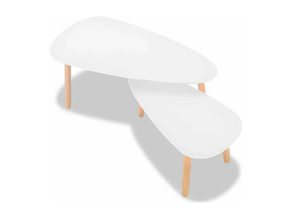 Table basse triangulaire bois blanc et pieds pin massif clair Katsa - Lot de 2