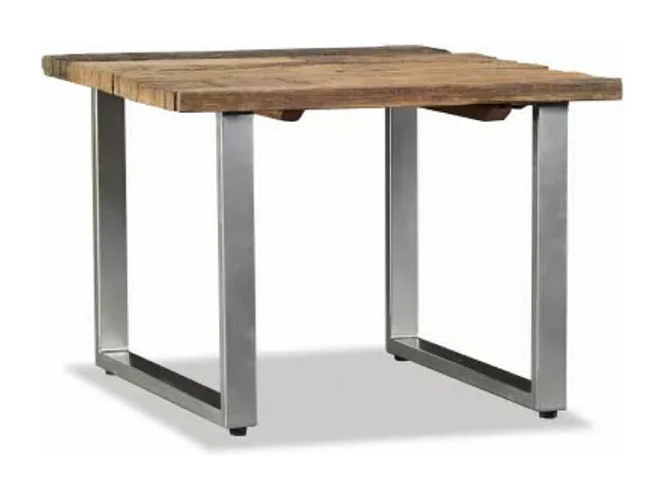 Table basse carrée bois de traverses recyclé et pieds métal gris Mousty