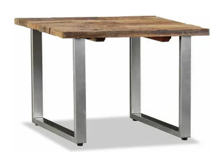 Table basse carrée bois de traverses recyclé et pieds métal gris Mousty