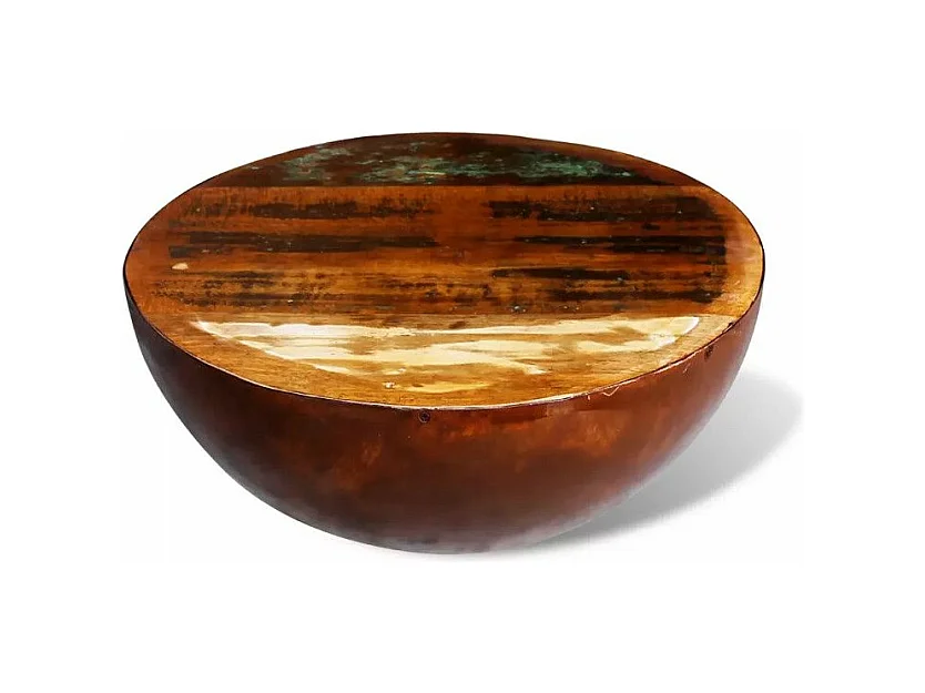 Table basse ronde bois massif recyclé et pieds métal marron Leh