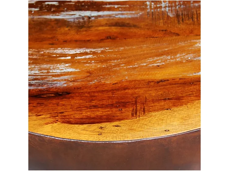 Table basse ronde bois massif recyclé et pieds métal marron Leh