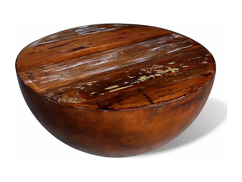 Table basse ronde bois massif recyclé et pieds métal marron Leh