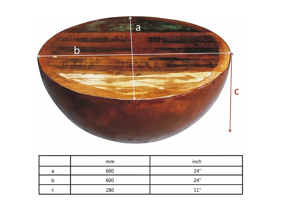 Table basse ronde bois massif recyclé et pieds métal marron Leh