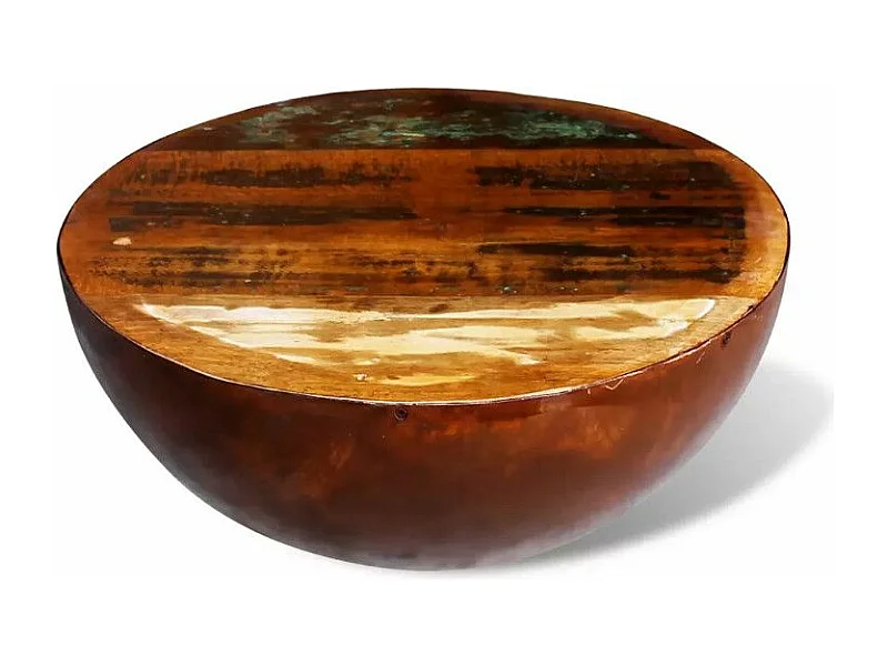 Table basse ronde bois massif recyclé et pieds métal marron Leh