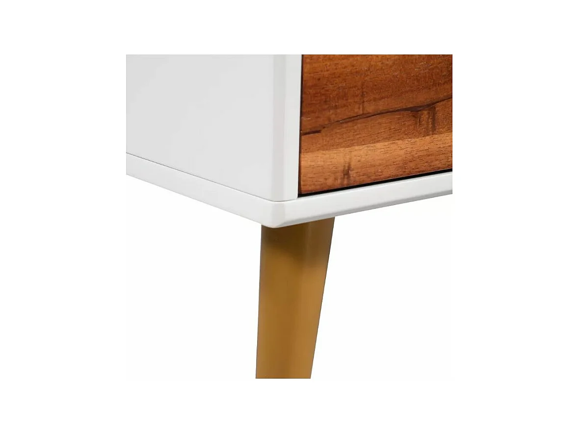Table basse rectangulaire 1 tiroir acacia massif foncé et blanc Soken