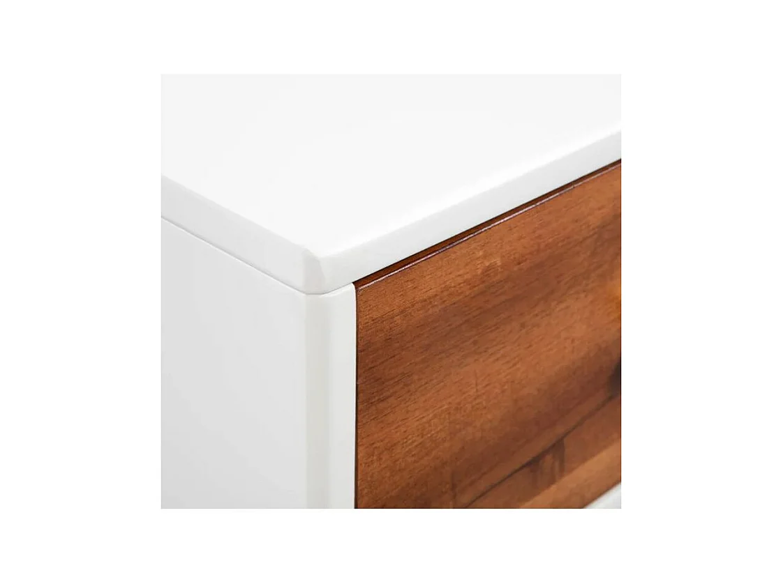 Table basse rectangulaire 1 tiroir acacia massif foncé et blanc Soken