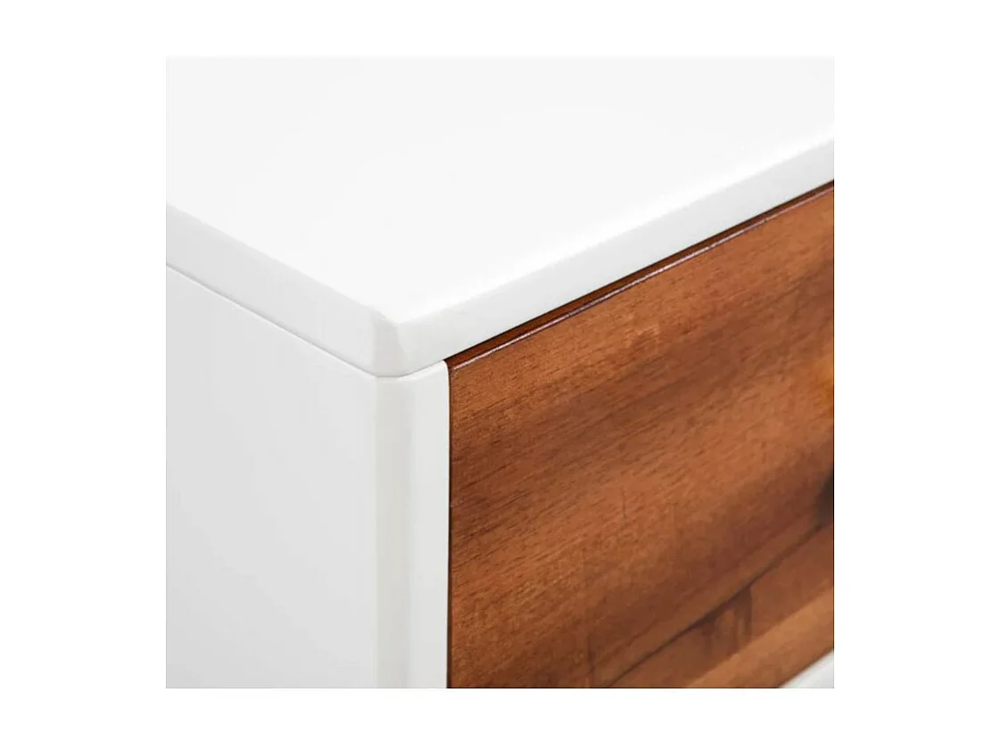 Table basse rectangulaire 1 tiroir acacia massif foncé et blanc Soken