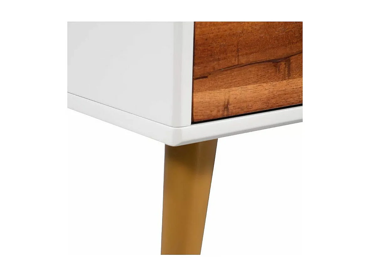 Table basse rectangulaire 1 tiroir acacia massif foncé et blanc Soken