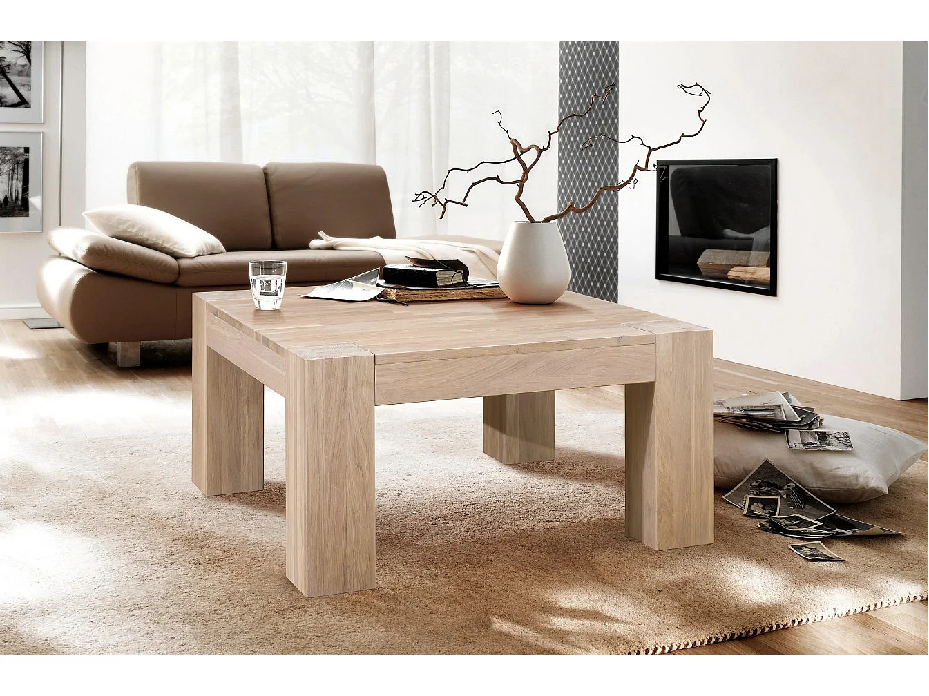 Table basse carrée en bois de chêne blanchi Nordo 90cm