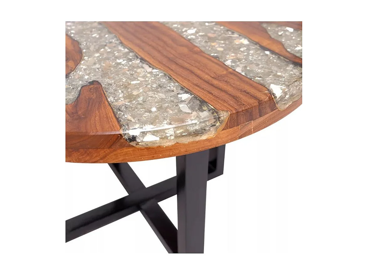 Table basse ronde teck massif clair et manguier noir Tamie
