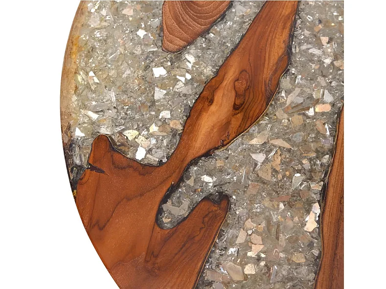 Table basse ronde teck massif clair et manguier noir Tamie