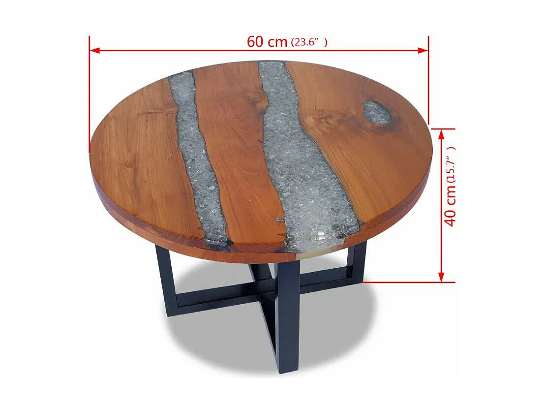 Table basse ronde teck massif clair et manguier noir Tamie