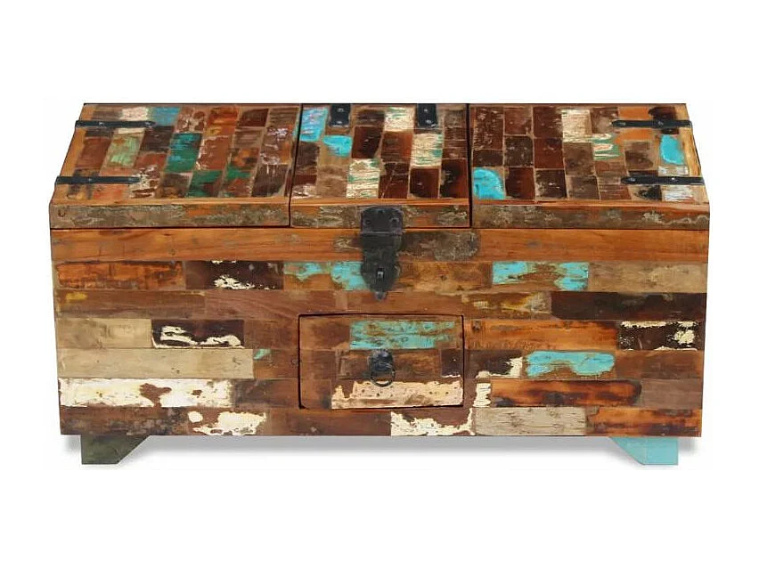Table basse rectangulaire avec coffre bois massif recyclé Lau