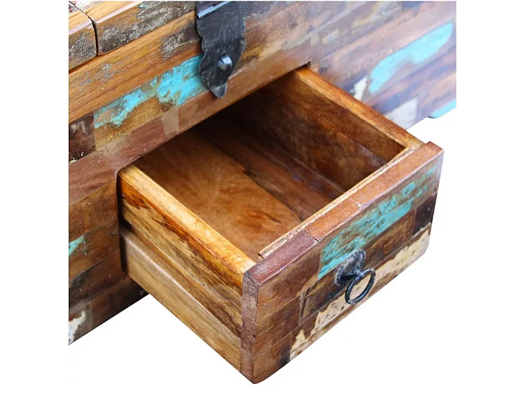 Table basse rectangulaire avec coffre bois massif recyclé Lau
