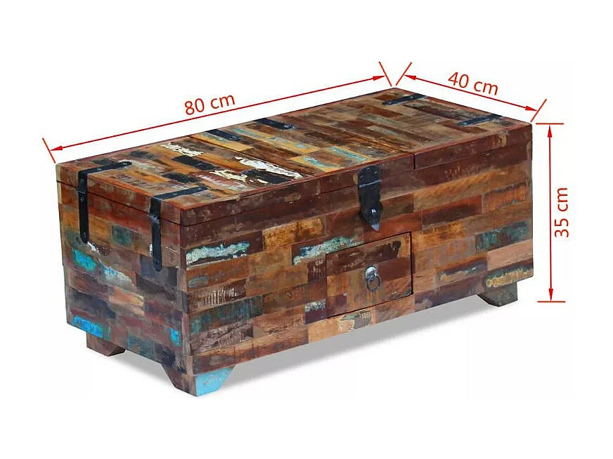 Table basse rectangulaire avec coffre bois massif recyclé Lau