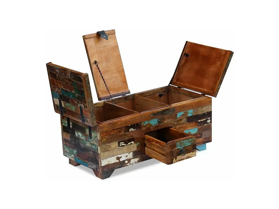 Table basse rectangulaire avec coffre bois massif recyclé Lau