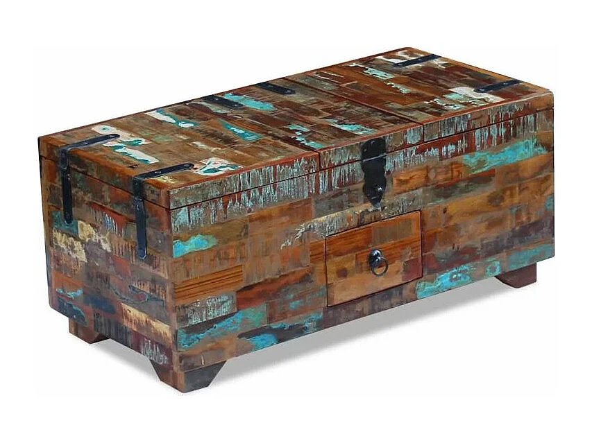 Table basse rectangulaire avec coffre bois massif recyclé Lau