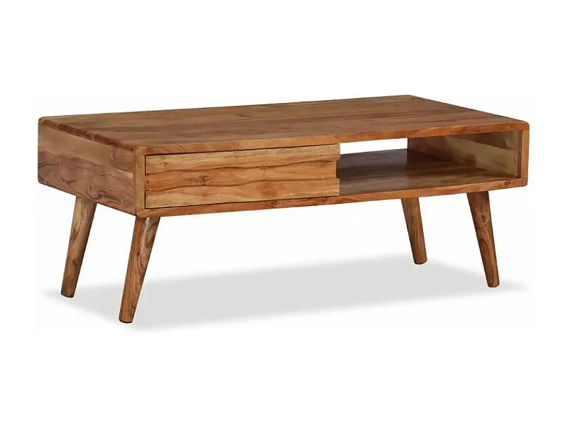 Table basse 1 tiroir acacia massif foncé Kala