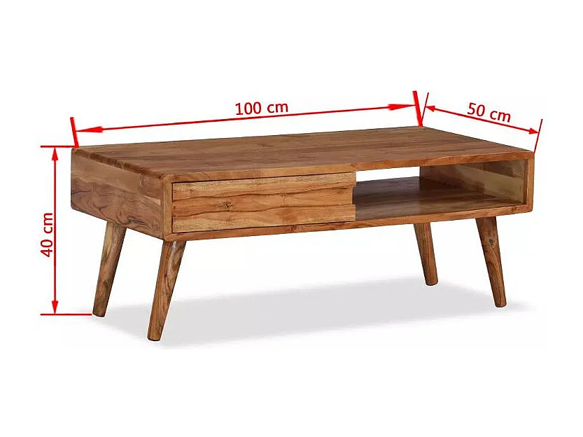 Table basse 1 tiroir acacia massif foncé Kala