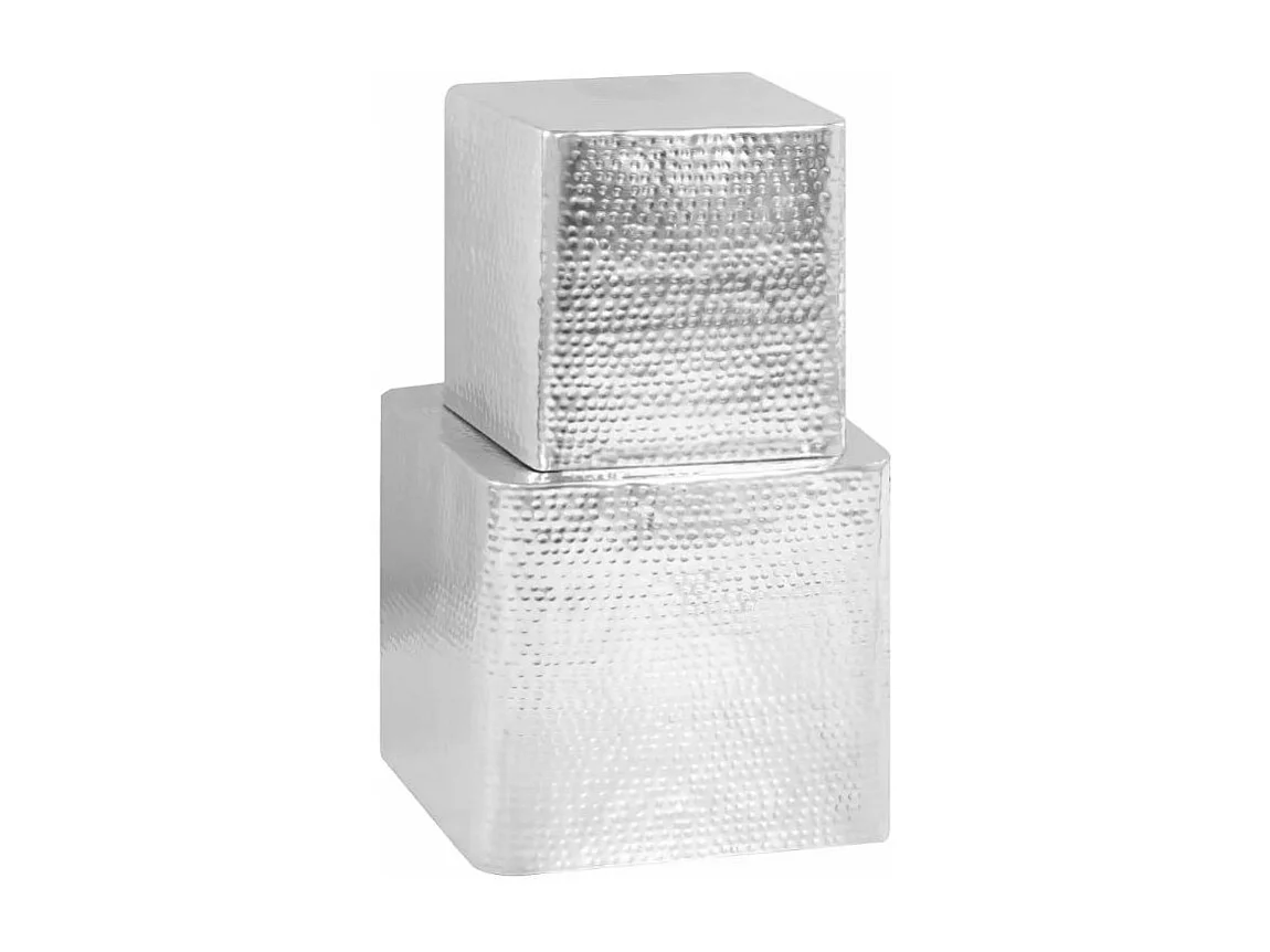 Table basse carrée métal martelé argenté Sym - Lot de 2