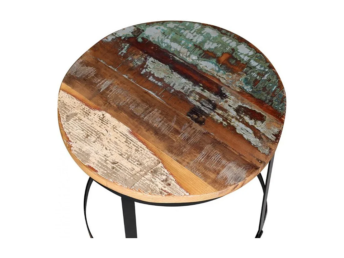 Table basse ronde bois massif recyclé et métal noir Mista - Lot de 2