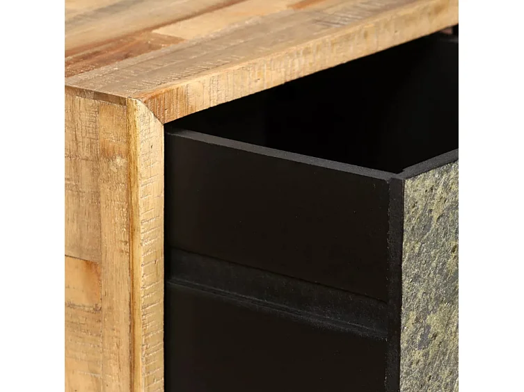 Table basse 3 tiroirs teck recyclé et pieds métal noir Voust